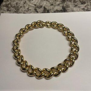 Signed Maxine Denker Wide Chunky Statement Necklace Gold Tone Chain